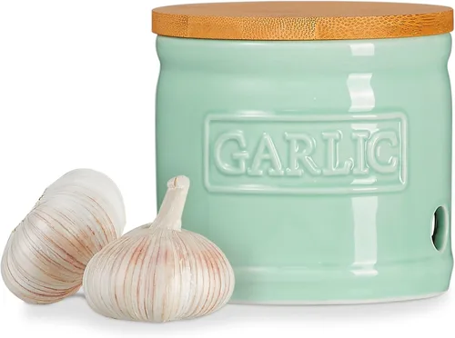 Miniatura 10 de ONEMORE Soporte de ajo con tapa, recipiente de cerámica para ajo de 4 pulgadas, rojo oscuro