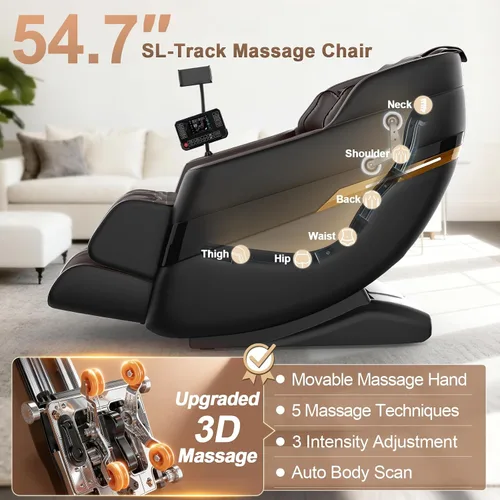 Miniatura 3 de FURNIMAT Silla de masaje de cuerpo completo, silla de masaje Shiatsu 3D SL-Track de gravedad cero con control AI, escaneo corporal, bolsas de aire