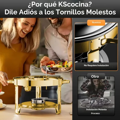 Miniatura 4 de Platos de roce para buffet, paquete de 4 platos redondos de acero inoxidable de 5 cuartos de galón para fiestas en casa, reuniones de Navidad