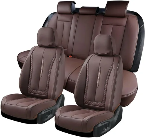 Miniatura 43 de Coverado Juego completo de fundas de asiento de automóvil, fundas rojas para asientos delanteros y traseros, de piel de napa impermeable, cojín