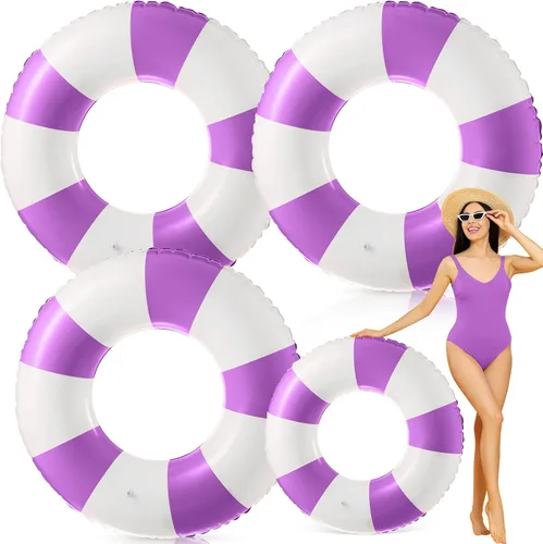 Miniatura 22 de Foilswirl Flotadores inflables jumbo de 47.24 pulgadas para piscina, anillos de piscina a rayas azules y blancas, tubo inflable para mujeres