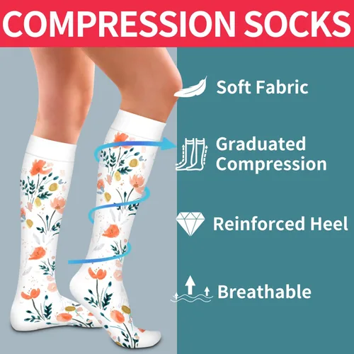 Miniatura 18 de Laite Hebe 4 pares de calcetines de compresión para mujeres y hombres, el mejor apoyo para enfermeras, correr, atletismo