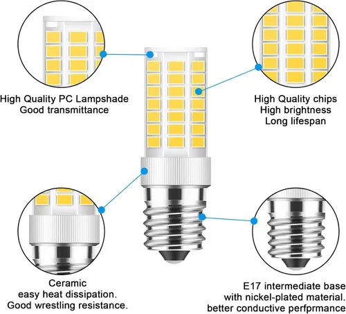 Miniatura 7 de TAIYALOO Bombilla LED E17 regulable, bombilla de horno de microondas de 5 W, blanco natural 4000 K, repuesto de bombilla halógena de 40 W