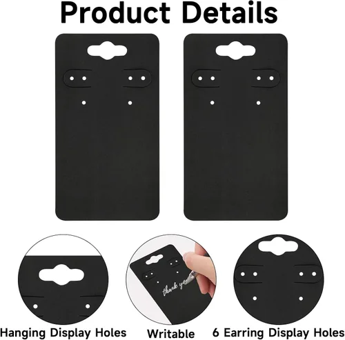 Miniatura 3 de joycraft 100 tarjetas de aretes con 6 agujeros, tarjetas negras de 2 x 3.5 pulgadas, etiquetas de exhibición de joyas de papel en blanco para Negro