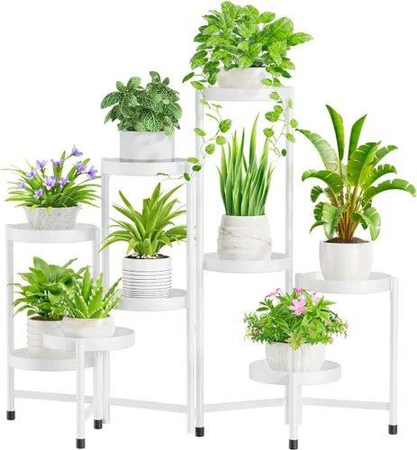 Miniatura 25 de iDavosic.ly Soporte para plantas para interiores y exteriores, estante esquinero de metal de 5 niveles, estante alto plegable para orquídeas