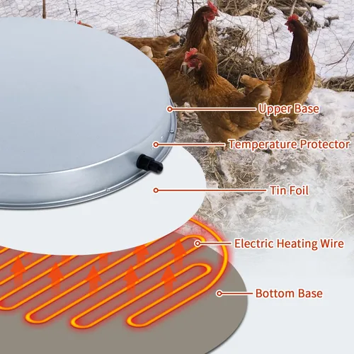 Miniatura 7 de Calentador de agua de pollo para invierno, base de agua para aves de corral calentada de 110 W, con termostato y cable de alimentación de 9.8 pies