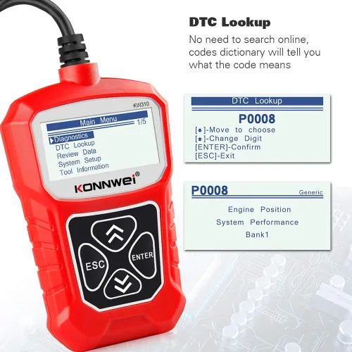 Miniatura 4 de KONNWEI Escáner OBD2 KW310 con funciones OBDII completas, 10 modos, lector de códigos de falla del motor automotriz, herramienta de escaneo