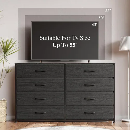 Miniatura 5 de Furnulem Cómoda ancha con 8 cajones de tela, centro de entretenimiento de TV con almacenamiento para TV de 55 pulgadas, cómoda grande