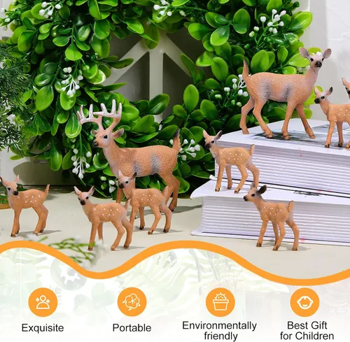Miniatura 4 de 12 piezas de figuras de ciervos juguete realistas, figuras de familia de ciervos, figuras de animales del bosque, criaturas del bosque en miniatura