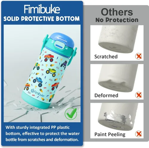 Miniatura 7 de Fimibuke Botella de agua aislada para niños con tapa con pajita y asa - 14 onzas, sin BPA, acero inoxidable 18/8, recipiente de metal, a prueba