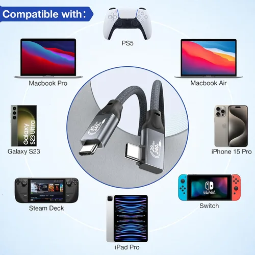Miniatura 7 de QCEs Cable de monitor USB C en ángulo recto de 3.3 pies con salida de video a monitor portátil 8K USB C 3.2 Gen 2x2 Cable de video de 20 Gbps