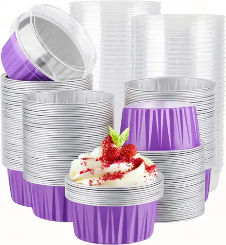 Miniatura 36 de EUSOAR Moldes de Papel de Aluminio para Hornear, 5oz 50 piezas Moldes Reutilizables para Cupcakes con Tapas, 3.34x2.59x2.35 pulgadas 125ml Moldes