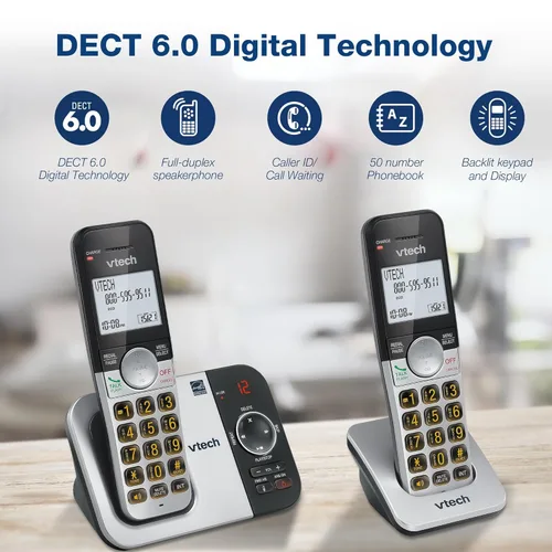 Miniatura 11 de VTech Teléfono inalámbrico de 3 auriculares con contestador, con pantalla grande y grandes botones de identificación de llamadas, altavoz