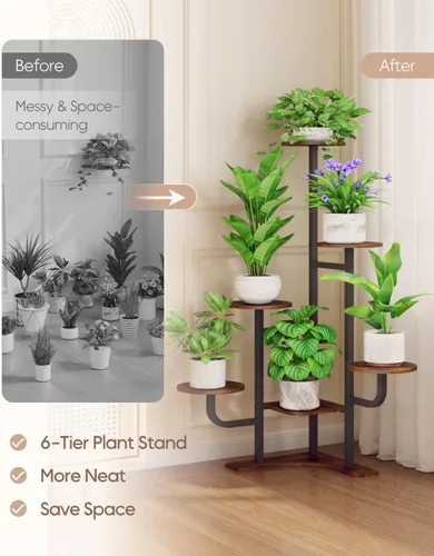 Miniatura 6 de Homsorout Soporte de Esquina para Plantas de Interior - Soporte de Plantas de Interior de 6 Niveles, Estante Redondo de Metal para Plantas