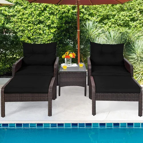 Miniatura 5 de HAPPYGRILL Juego de muebles de patio de 5 piezas para exteriores, juego de conversación de mimbre de ratán con mesa auxiliar, sofás acolchados