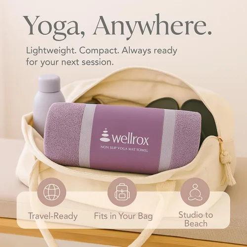 Miniatura 7 de Wellrox Toalla de yoga antideslizante - Toalla de mano y esterilla para yoga, pilates y fitness (lavanda)