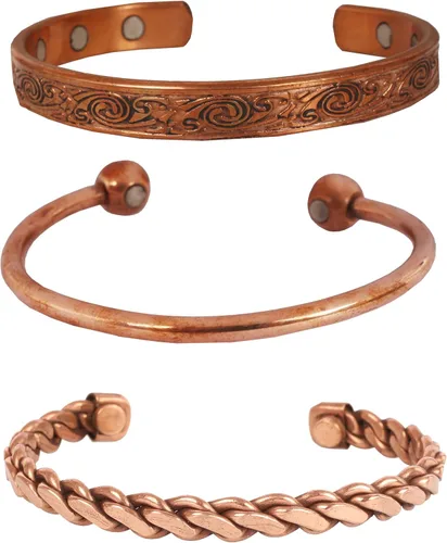 Miniatura 32 de Pulseras de cobre Touchstone regalo para hombres y mujeres joyería magnética 100% pura y sólida ajustable juego de pulseras hechas a mano