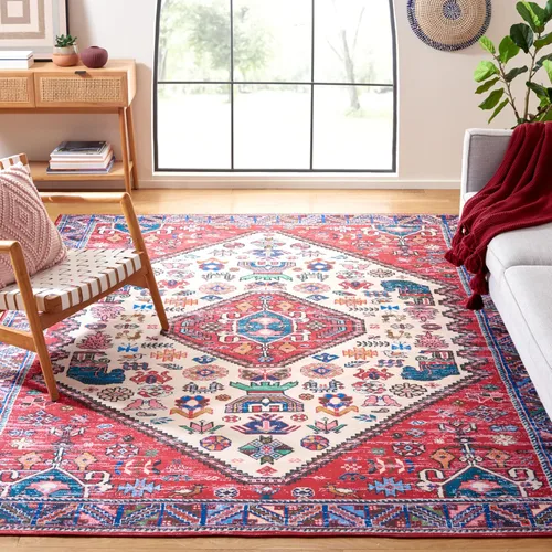 Miniatura 4 de SAFAVIEH Tucson Collection - Alfombra lavable de 2 pies 6 pulgadas x 8 pies, beige y gris, antideslizante, ideal para zonas de alto tráfico en sala