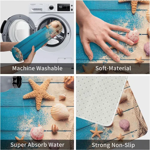 Miniatura 3 de Tapetes de baño, absorbente y antideslizante, tapete de baño suave, divertido para decoración del hogar, 16 x 24 pulgadas de B (playa y conchas)