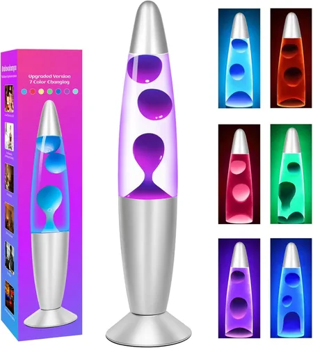 Lámparas de movimiento líquido de cera morada que cambian de color, lámpara LED de magma de 13 pulgadas para adultos y niños, luz nocturna 2-Púrpura