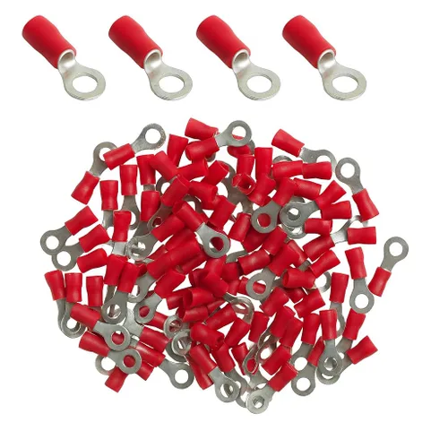 Miniatura 9 de ANGSTROM Terminales de anillo de perno #6, conectores de crimpado eléctricos aislados, 100 piezas (22-16ga rojo)