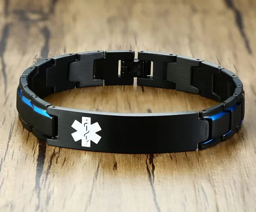 Miniatura 3 de VNOX Pulsera ajustable de acero inoxidable cepillado de 2 tonos con grabado personalizado gratis, identificación de alerta médica, unisex