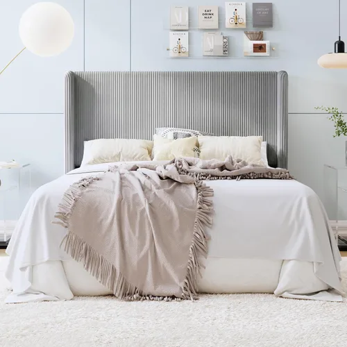 Miniatura 16 de SHA CERLIN - Base de cama tamaño Full tapizada en pana con plataforma y cabecera acolchada con diseño acanalado vertical estilo wingback, 8