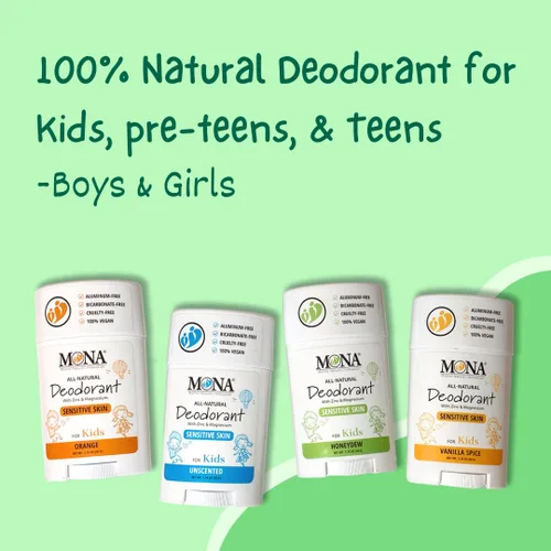 Miniatura 8 de MONA Desodorante 100% natural para niños, preadolescentes y adolescentes, sin bicarbonato de sodio, aromas sintéticos o aluminio, seguro para niñas