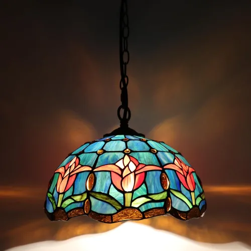 Miniatura 4 de Tiffany - Lámpara colgante con enchufe, lámpara colgante de vitrales de 12 pulgadas, cadena de 39 pulgadas, cable de 15 pies para sala de estar