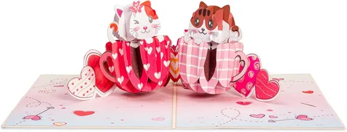 Miniatura 4 de Paper Love Tarjeta romántica desplegable 3D, taza de gato con amor, para el día de la madre, día de San Valentín, aniversario, boda, compromiso