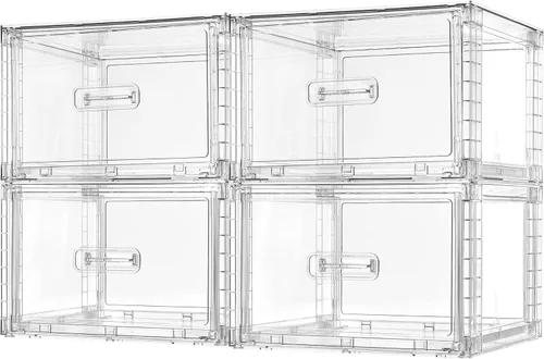 Vtopmart - Paquete de 4 unidades de cajones de almacenamiento apilables transparentes de 18QT, organizadores de armario de fácil montaje,