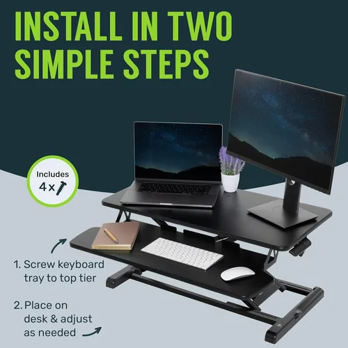 Miniatura 2 de TechOrbits - Convertidor de escritorio de pie, regulable, para sentarse y pararse, madera de fibropanel de densidad media, bandeja para teclado