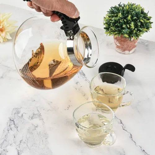 Miniatura 2 de Hervidor de té silbante de vidrio de borosilicato, capacidad de 12 tazas/48 onzas, sin BPA, para gas, electricidad y gamas de vidrio