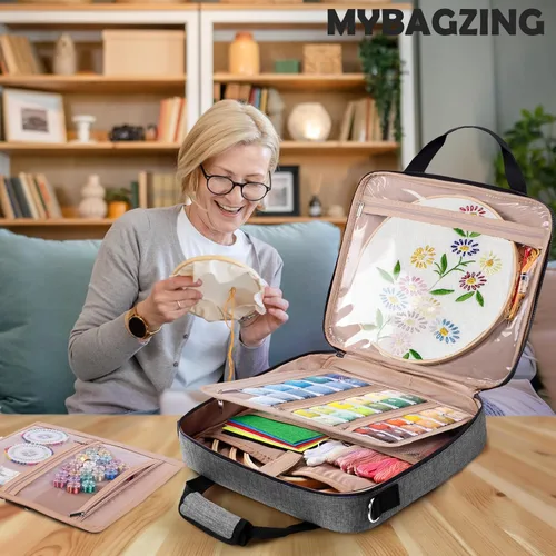 Miniatura 5 de MYBAGZING Bolsa Grande para Proyectos de Bordado - Organizador de Suministros para Punto de Cruz - Bolsa para Kits de Bordado - Almacenamiento
