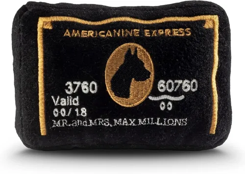 Dog Diggin Designs Americanine Express - Juguete de peluche para perro, diseño de parodia inspirado en el lujo, tarjeta de crédito con chirriante,