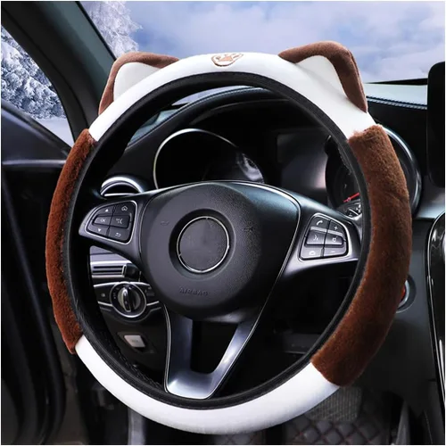 Bittwee Funda para volante de automóvil, felpa suave y esponjosa para invierno cálido, bonito protector de volante con orejas de gatito, universal