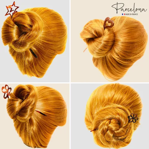 Miniatura 5 de Parcelona French Lavish - Juego de 4 palillos de celuloide para el pelo de moño grande para mujer