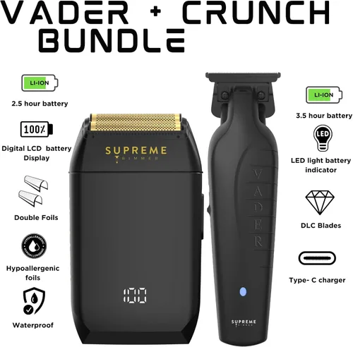 Miniatura 2 de Supreme Trimmer Vader Trimmer & Crunch Foil Shaver Kit de corte de pelo para barbería profesional DLC T-Blade Recortadora de barba ST3778 & STF602