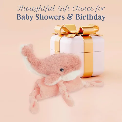 Miniatura 6 de MON AMI Peluche de ballena coral para bebés, manta de seguridad anudada de 13.5 pulgadas, juguete de felpa suave para bebés, perfecto esencial