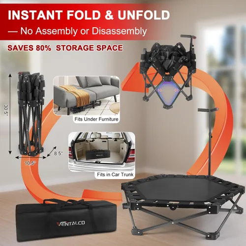 Miniatura 3 de Mini trampolín plegable: plegable y abierto en un solo paso, trampolín de rebote de 42 pulgadas para adultos y niños, carga máxima de 450 libras