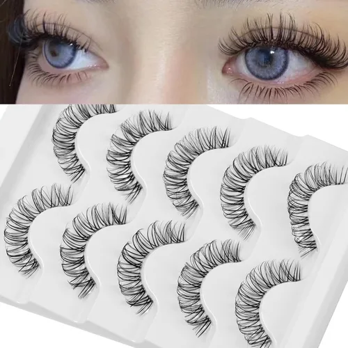 Miniatura 10 de Pestañas de ojo de gato parecen extensiones de pestañas, pestañas de tira rusa con banda transparente, aspecto natural, pestañas delgadas, volumen