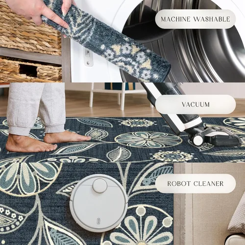 Miniatura 9 de Maples Rugs Reggie - Alfombra de pasillo floral, fabricada en Estados Unidos, lavable, antideslizante, alfombra de interior para cocina, pasillo