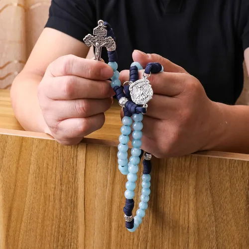 Miniatura 26 de Nazareth Store Rosario de cuerda de paracaídas de San Miguel, collar de rosario resistente y rosario de una década, cuentas de piedra natural