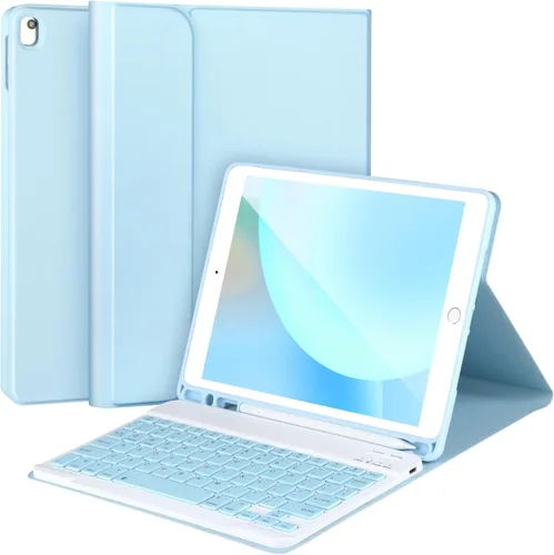 Miniatura 15 de AHYWTAN Funda de teclado para iPad 9/8/7ª generación 10.2, teclado Bluetooth con retroiluminación de 7 colores, funda para iPad de 10.2 pulgadas