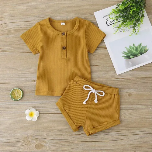Miniatura 2 de Conjunto de pantalones cortos acanalados para bebé y niña, de punto y pantalones cortos de cordón sólido, ropa de verano