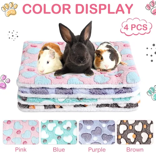 Miniatura 4 de Tuanse Paquete de 4 alfombrillas de cama de conejillo de indias, ropa de cama de conejo para todas las estaciones, almohadilla de cama de forro