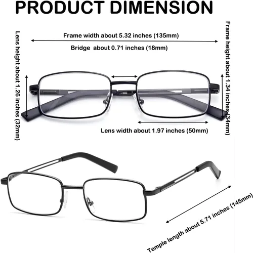 Miniatura 3 de HIGHLIKE Gafas de lectura para hombres, lectores de metal inoxidable flexible con estuches suaves, gafas de lentes transparentes con filtro de luz