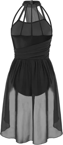 Miniatura 2 de FEESHOW Lyrical - Vestido de malla sin mangas con bloques de color para mujer, disfraz moderno y contemporáneo de baile