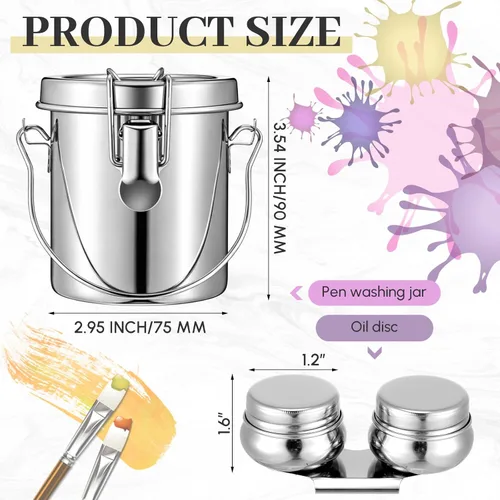 Miniatura 2 de Skybooly Juego de 2 limpiadores de pinceles de pintura herméticos de acero inoxidable doble taza de paleta portátil para pinceles de pintura soporte