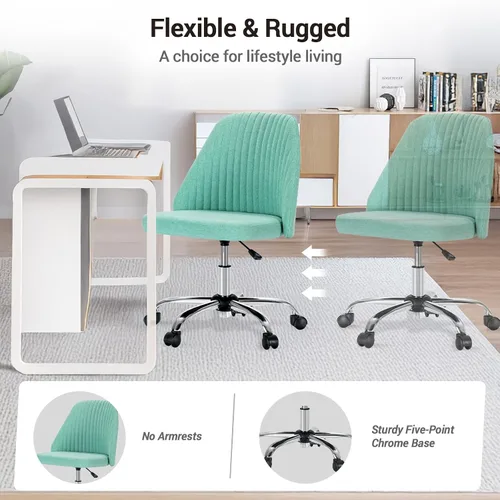 Miniatura 6 de YSSOA Silla de escritorio de oficina con respaldo y ruedas, silla de tela para computadora, sin brazos, altura ajustable, cómoda silla de tocador